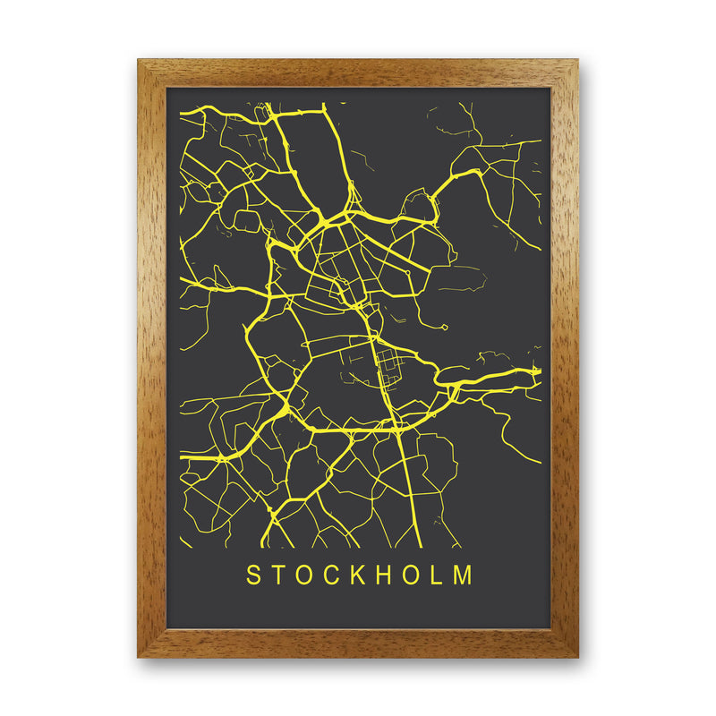 Stockholm Map Neon Art Print by Pixy Paper Oak Grain