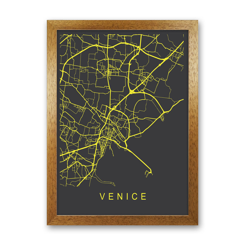 Venice Map Neon Art Print by Pixy Paper Oak Grain