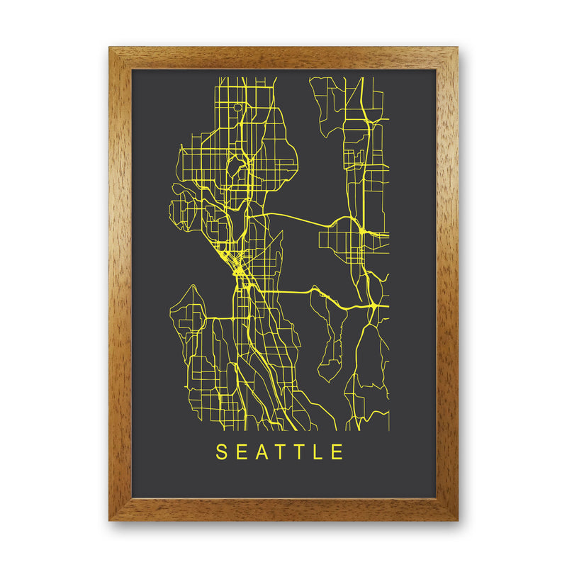 Seattle Map Neon Art Print by Pixy Paper Oak Grain