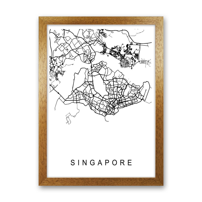 Singapore Map Art Print by Pixy Paper Oak Grain