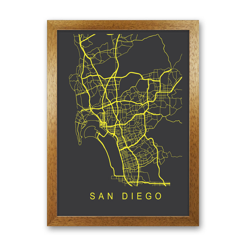San Diego Map Neon Art Print by Pixy Paper Oak Grain