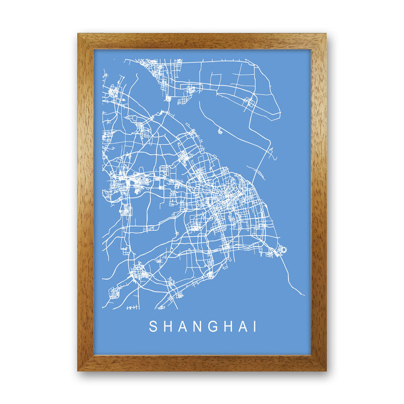 Shanghai Map Blueprint Art Print by Pixy Paper Oak Grain