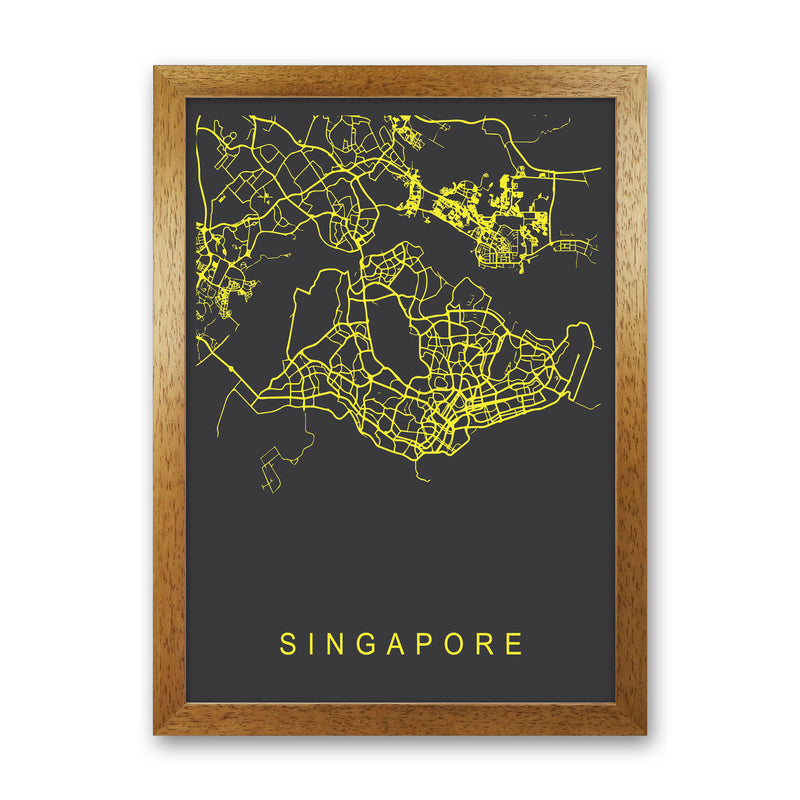 Singapore Map Neon Art Print by Pixy Paper Oak Grain