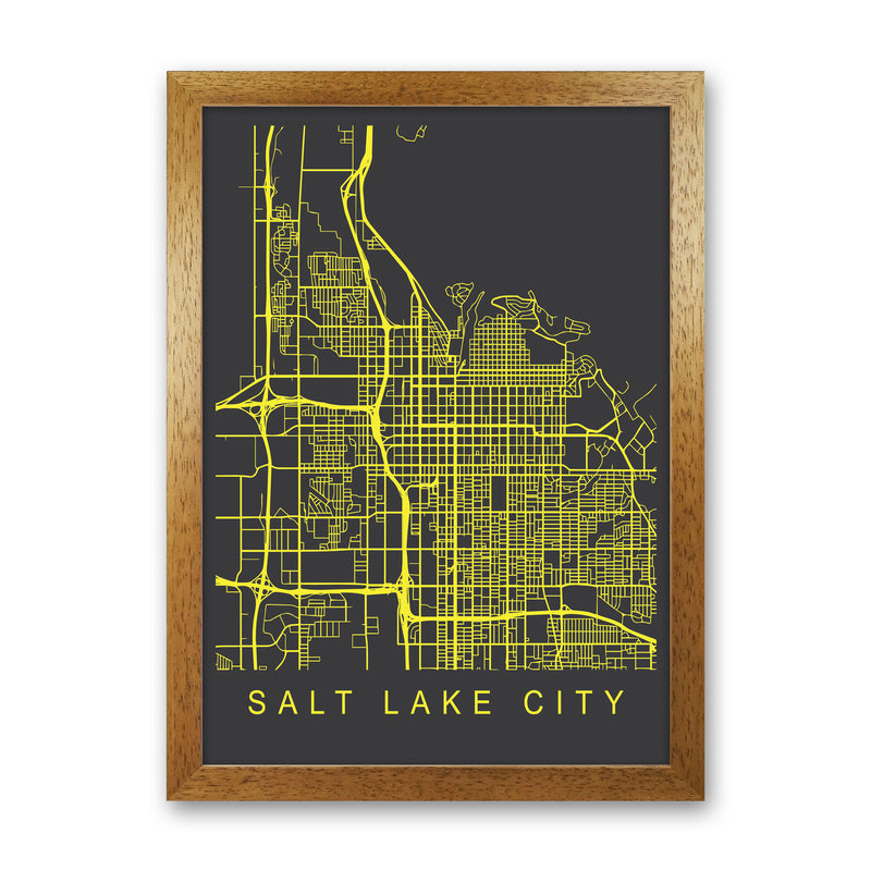 Salt Lake City Map Neon Art Print by Pixy Paper Oak Grain