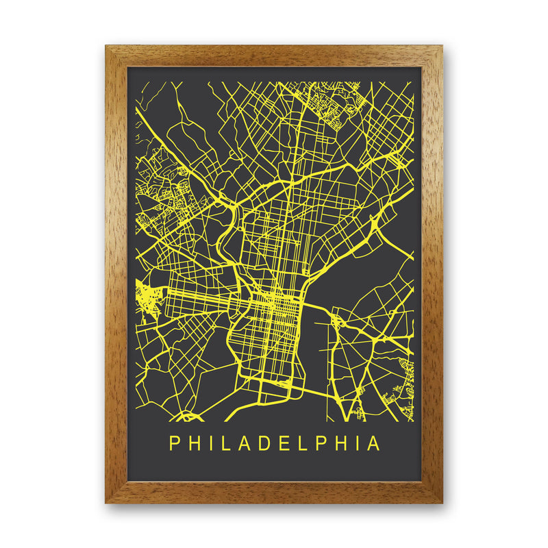 Philadelphia Map Neon Art Print by Pixy Paper Oak Grain