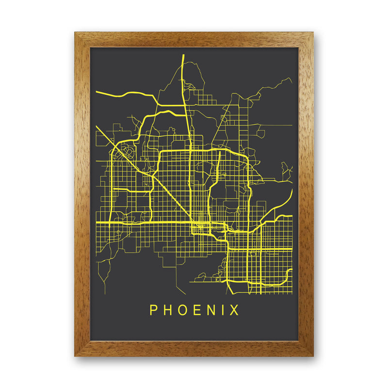 Phoenix Map Neon Art Print by Pixy Paper Oak Grain