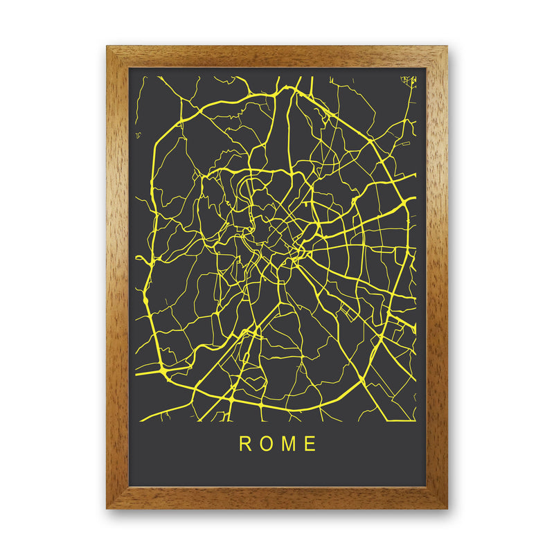 Rome Map Neon Art Print by Pixy Paper Oak Grain