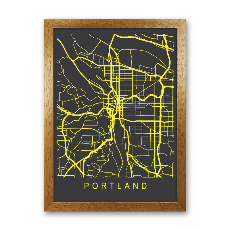 Portland Map Neon Art Print by Pixy Paper Oak Grain