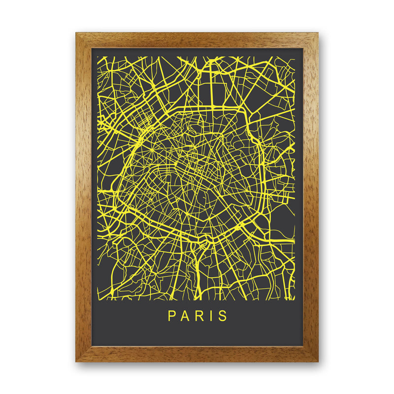 Paris Map Neon Art Print by Pixy Paper Oak Grain