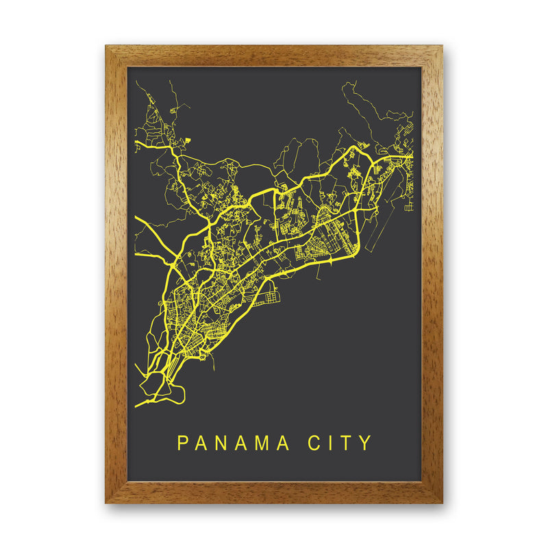 Panama City Map Neon Art Print by Pixy Paper Oak Grain