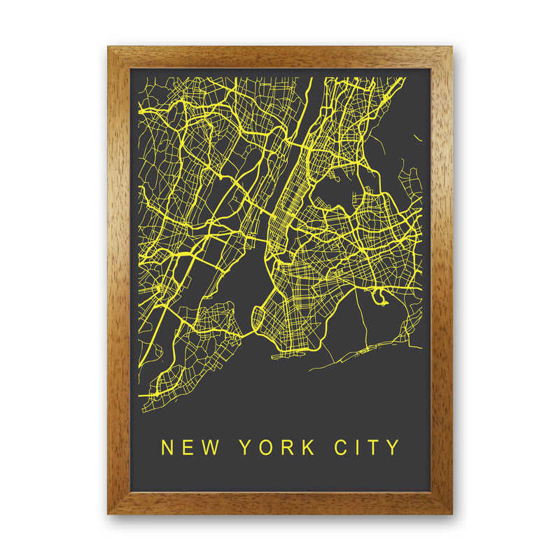 New York City Map Neon Art Print by Pixy Paper Oak Grain