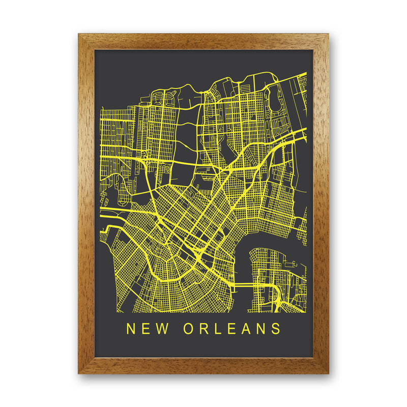 New Orleans Map Neon Art Print by Pixy Paper Oak Grain