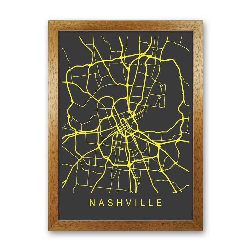 Nashville Map Neon Art Print by Pixy Paper Oak Grain