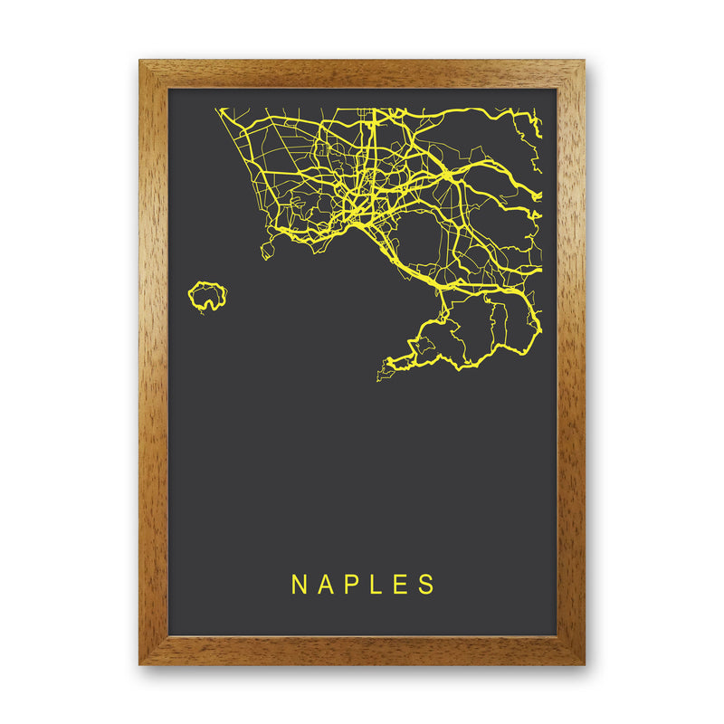 Naples Map Neon Art Print by Pixy Paper Oak Grain