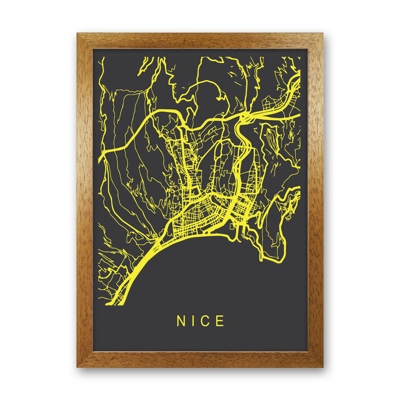 Nice Map Neon Art Print by Pixy Paper Oak Grain