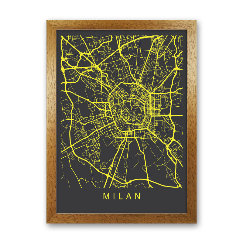Milan Map Neon Art Print by Pixy Paper Oak Grain