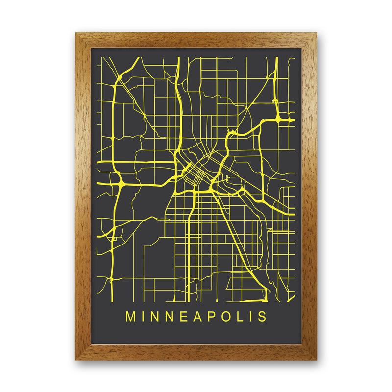 Minneapolis Map Neon Art Print by Pixy Paper Oak Grain