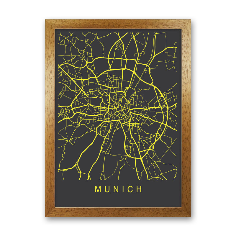 Munich Map Neon Art Print by Pixy Paper Oak Grain