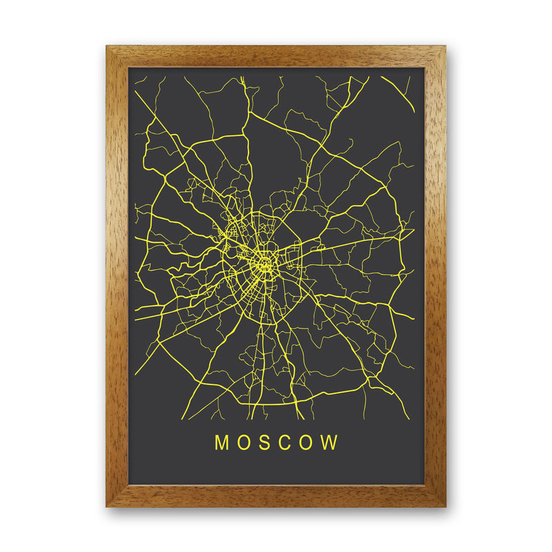 Moscow Map Neon Art Print by Pixy Paper Oak Grain