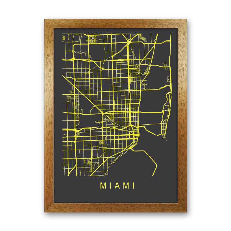 Miami Map Neon Art Print by Pixy Paper Oak Grain