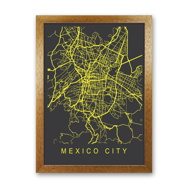 Mexico City Map Neon Art Print by Pixy Paper Oak Grain