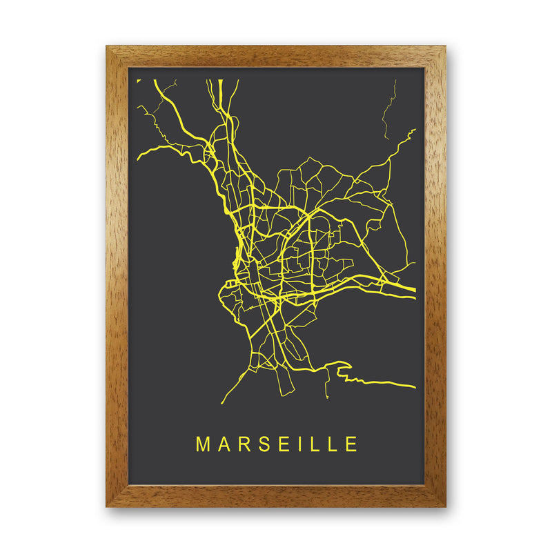 Marseille Map Neon Art Print by Pixy Paper Oak Grain