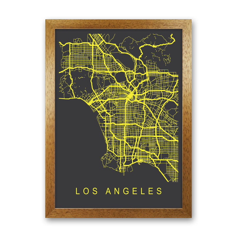 Los Angeles Map Neon Art Print by Pixy Paper Oak Grain