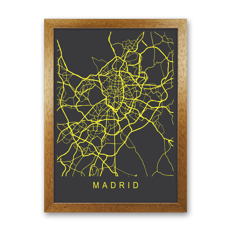 Madrid Map Neon Art Print by Pixy Paper Oak Grain