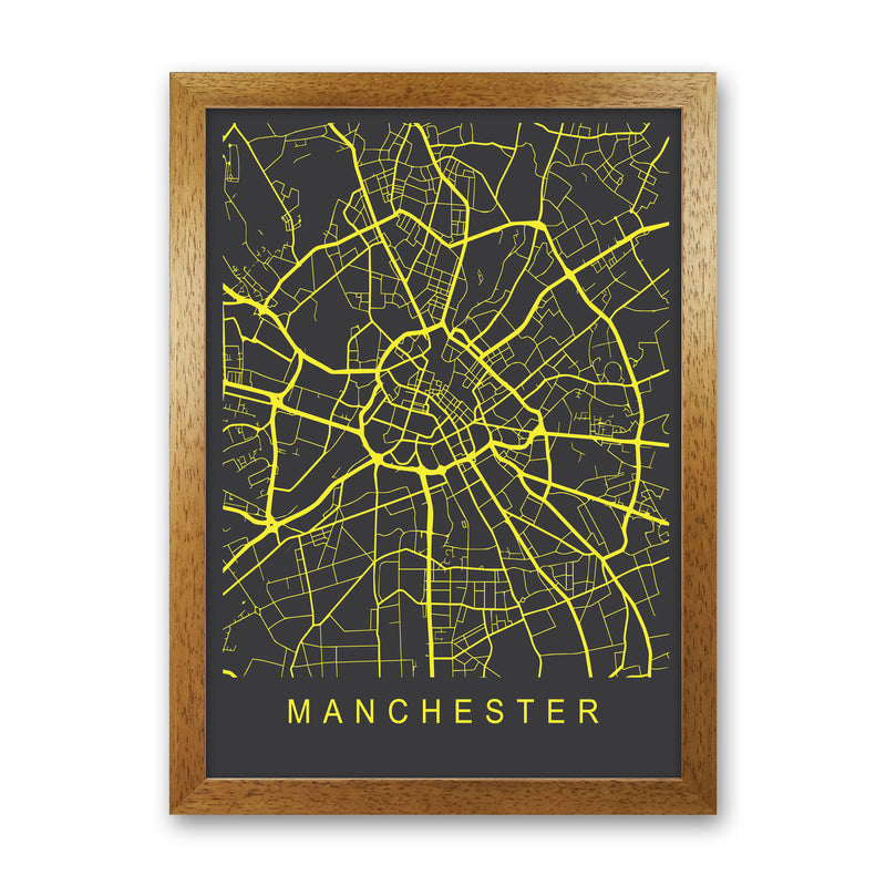 Manchester Map Neon Art Print by Pixy Paper Oak Grain
