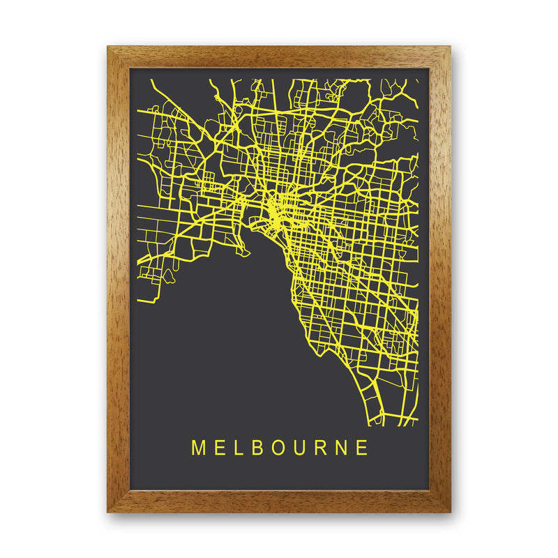Melbourne Map Neon Art Print by Pixy Paper Oak Grain