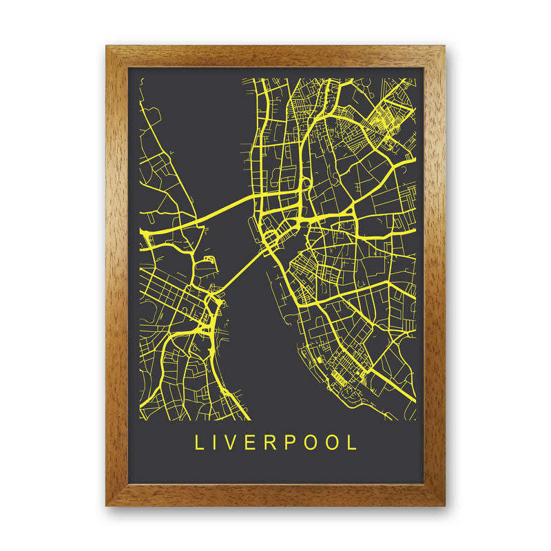 Liverpool Map Neon Art Print by Pixy Paper Oak Grain