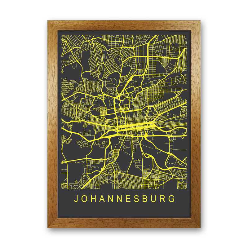 Johannesburg Map Neon Art Print by Pixy Paper Oak Grain