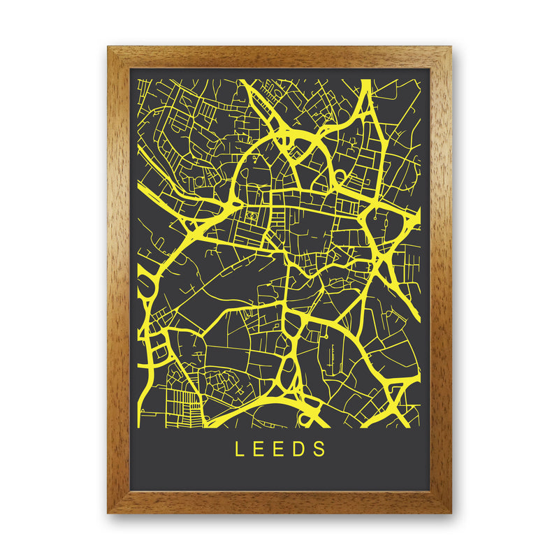 Leeds Map Neon Art Print by Pixy Paper Oak Grain
