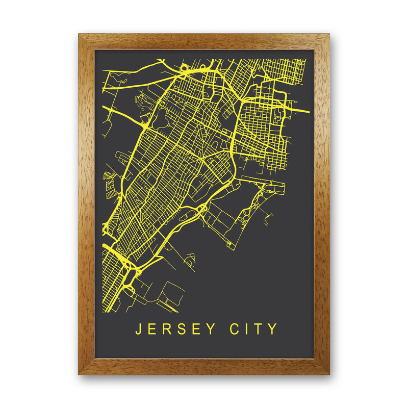 Jersey Map Neon Art Print by Pixy Paper Oak Grain