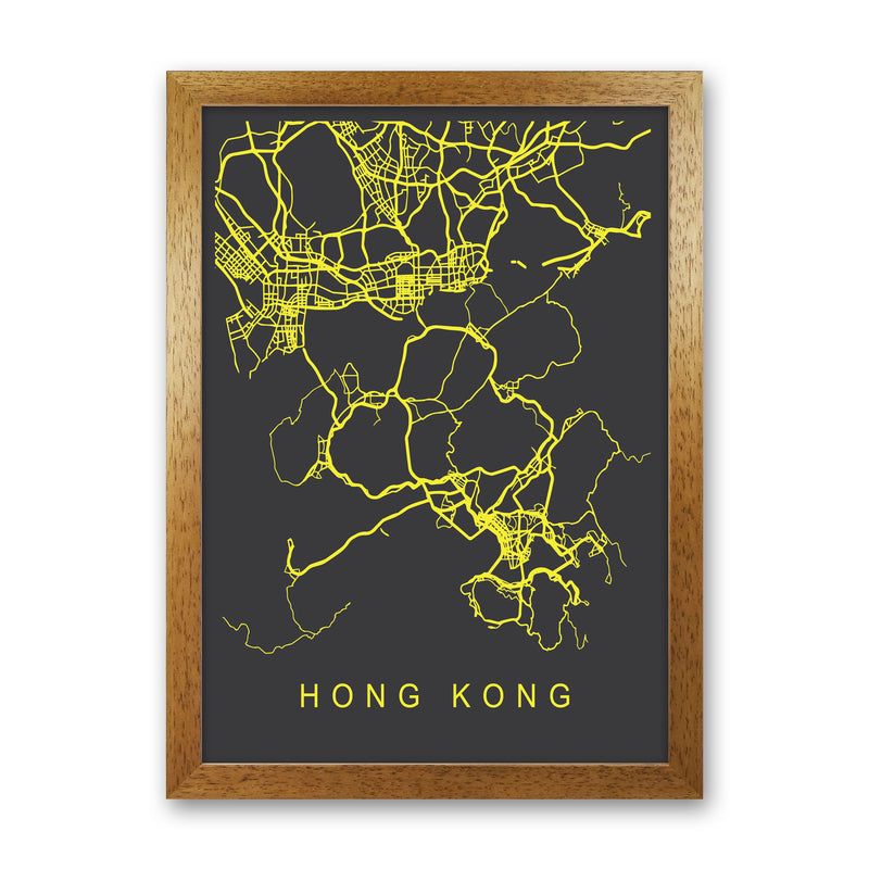 Hong Kong Map Neon Art Print by Pixy Paper Oak Grain