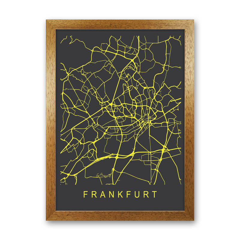 Frankfurt Map Neon Art Print by Pixy Paper Oak Grain
