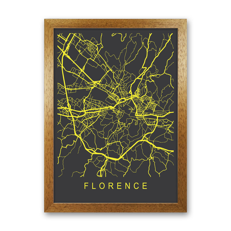 Florence Map Neon Art Print by Pixy Paper Oak Grain