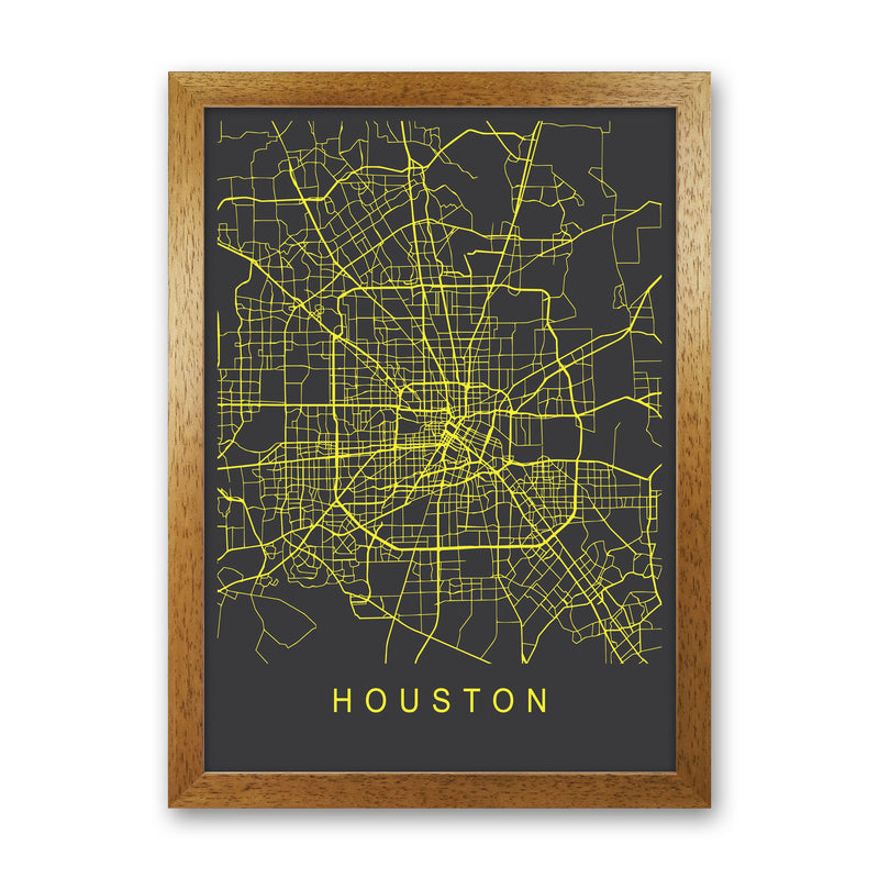 Houston Map Neon Art Print by Pixy Paper Oak Grain