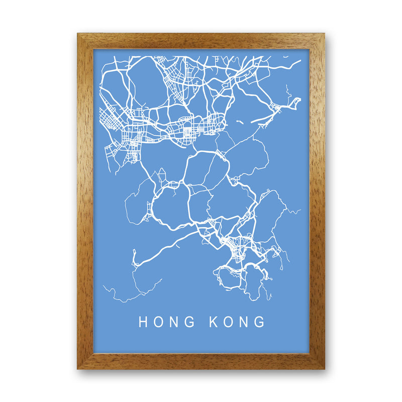 Hong Kong Map Blueprint Art Print by Pixy Paper Oak Grain