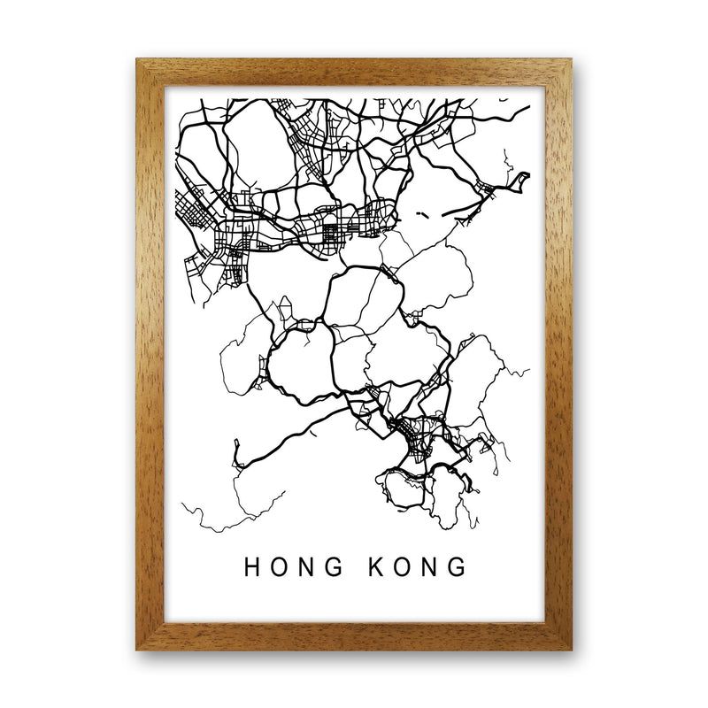 Hong Kong Map Art Print by Pixy Paper Oak Grain