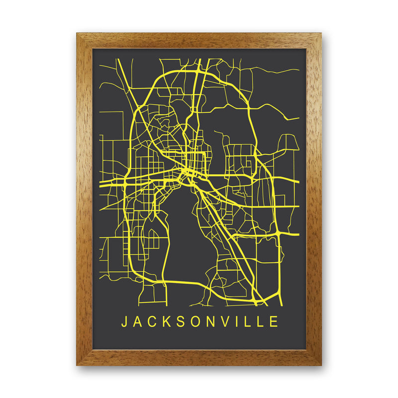 Jacksonville Map Neon Art Print by Pixy Paper Oak Grain