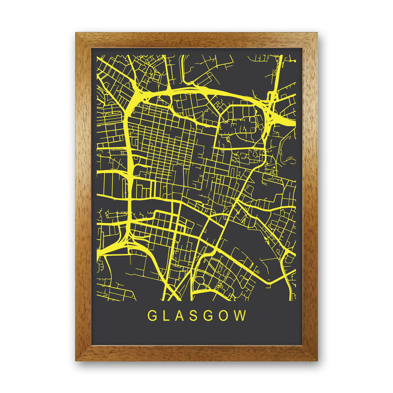 Glasgow Map Neon Art Print by Pixy Paper Oak Grain