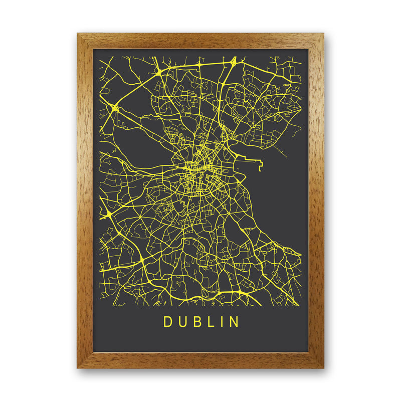 Dublin Map Neon Art Print by Pixy Paper Oak Grain