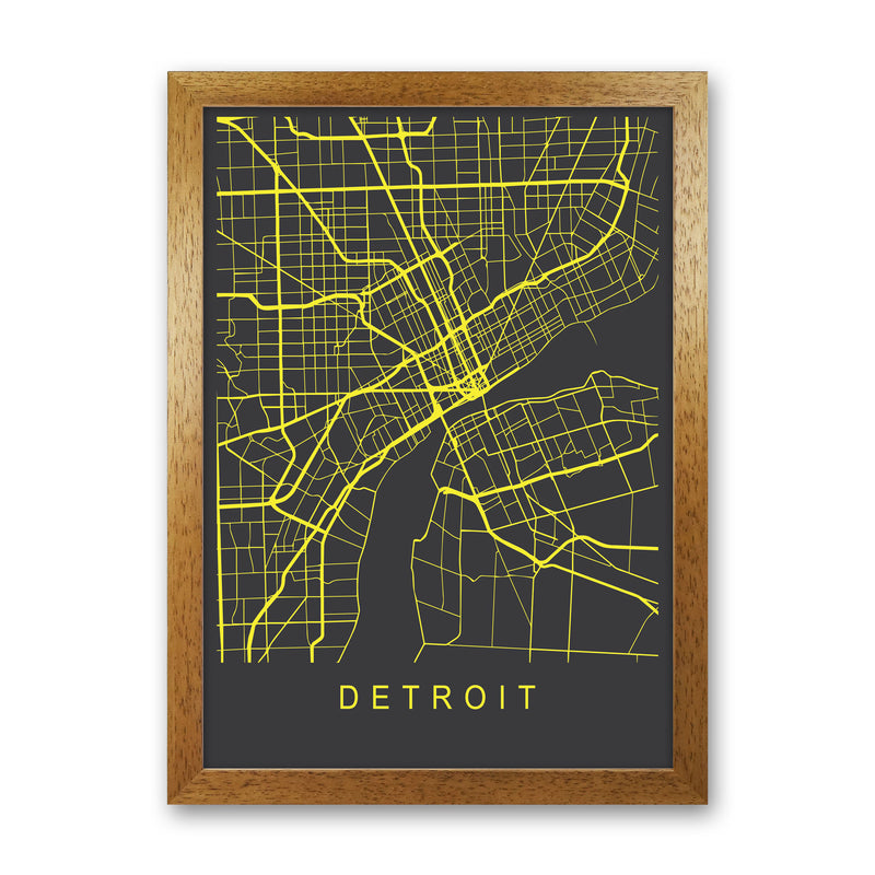 Detroit Map Neon Art Print by Pixy Paper Oak Grain