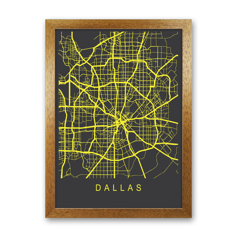 Dallas Map Neon Art Print by Pixy Paper Oak Grain