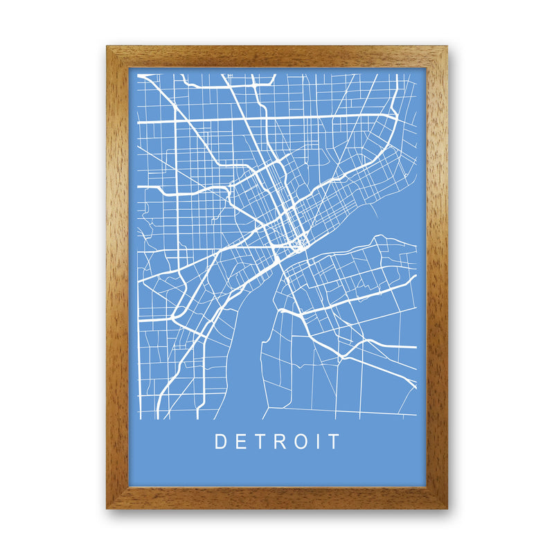 Detroit Map Blueprint Art Print by Pixy Paper Oak Grain
