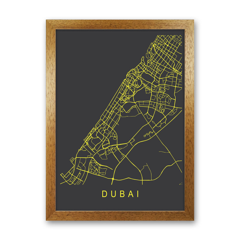 Dubai Map Neon Art Print by Pixy Paper Oak Grain