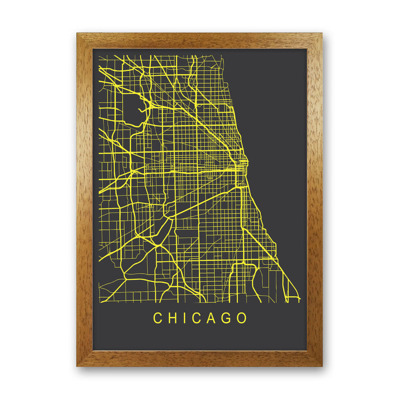 Chicago Map Neon Art Print by Pixy Paper Oak Grain