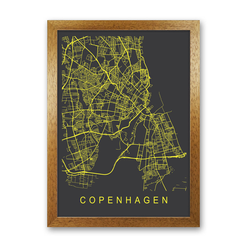 Copenhagen Map Neon Art Print by Pixy Paper Oak Grain