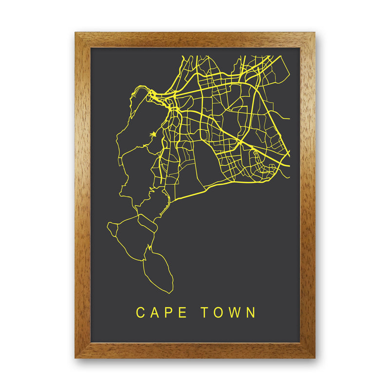 Cape Town Map Neon Art Print by Pixy Paper Oak Grain